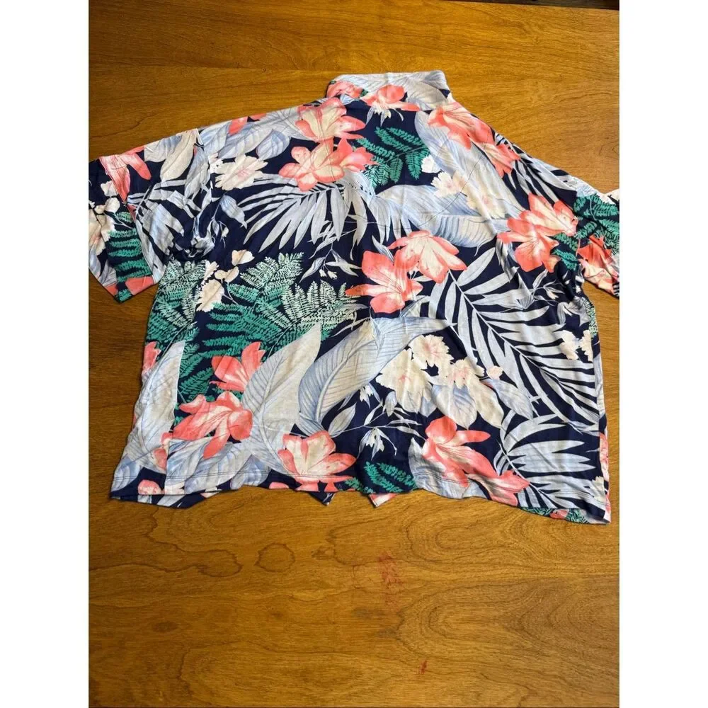 Tommy Bahama Womens Tropical Button-Up Top and Wide-Leg Pajama Set Navy Coral XL